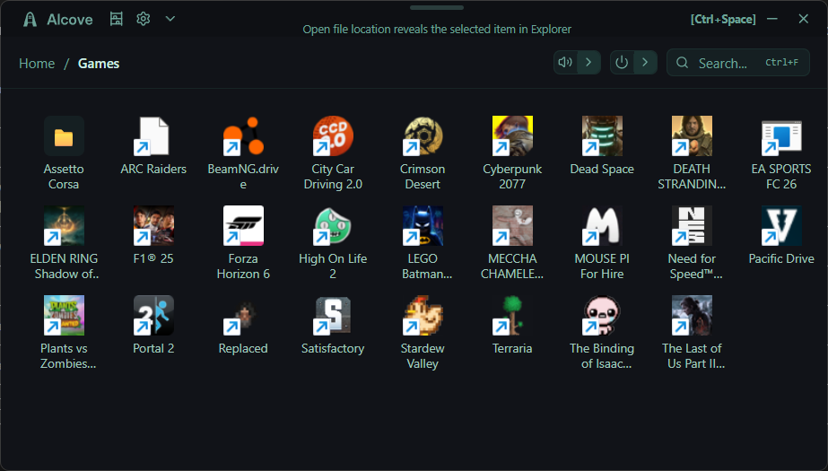 Alcove folders and junctions shown in the workspace
