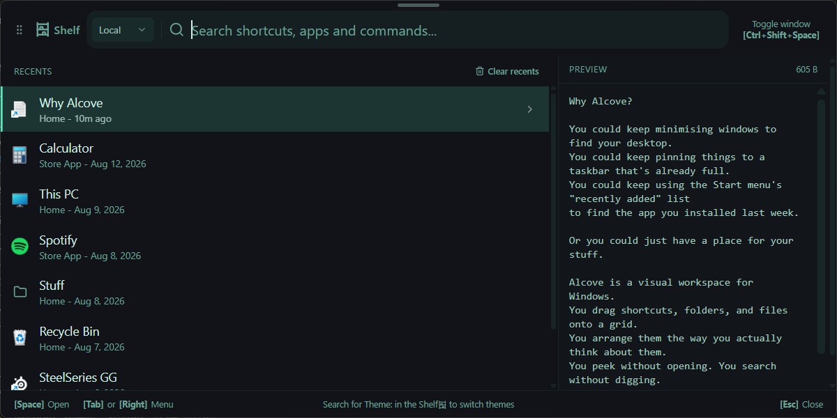 The Alcove Shelf with local search results